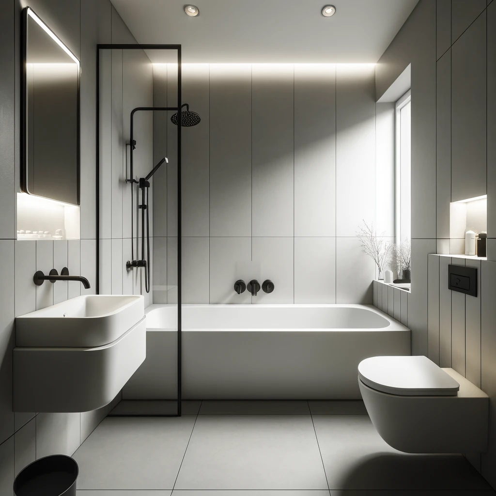 Cuarto de baño en líneas simples y con estilo futurista